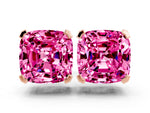 Cushion Cut Pink Sapphire Stud Earrings in Rose gold with Basket Setting
