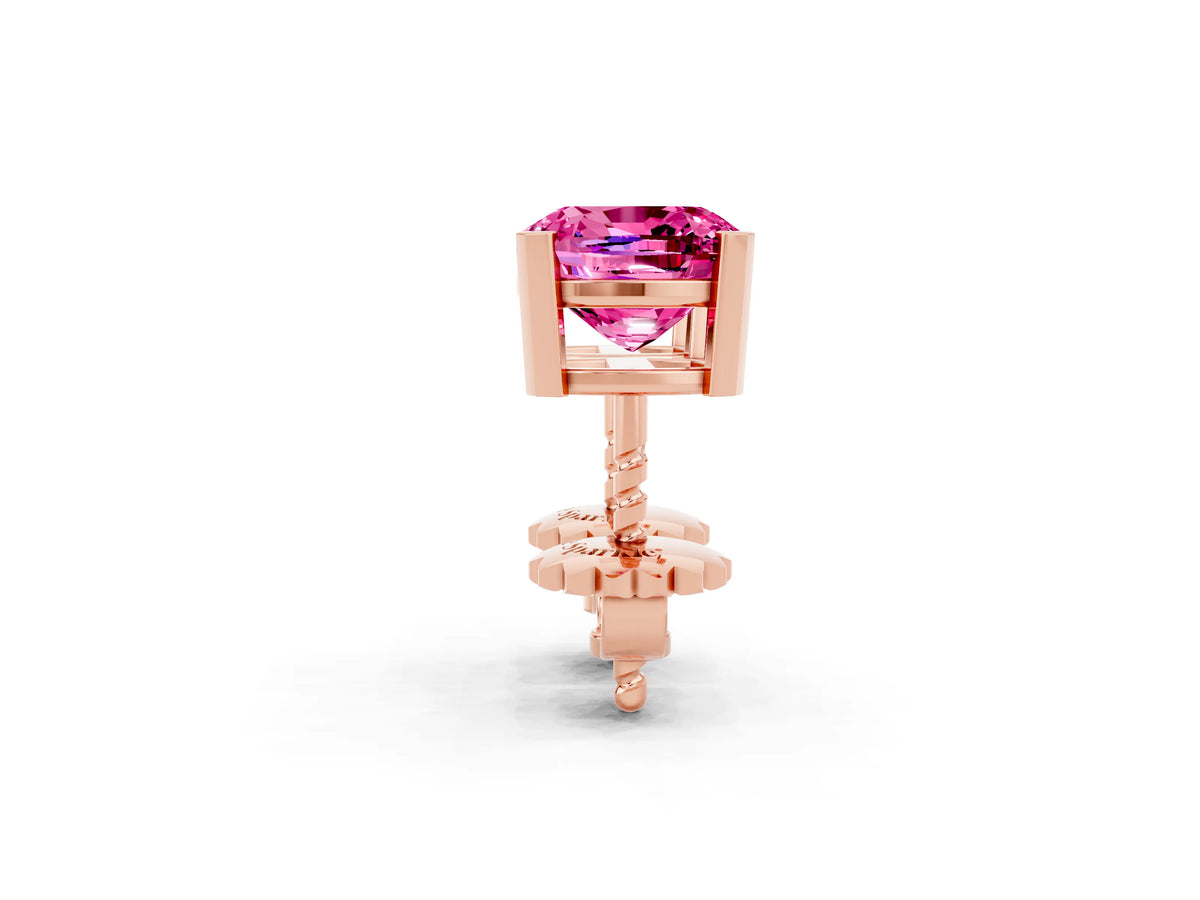 Cushion Cut Pink Sapphire Stud Earrings in Rose gold with Basket Setting_2