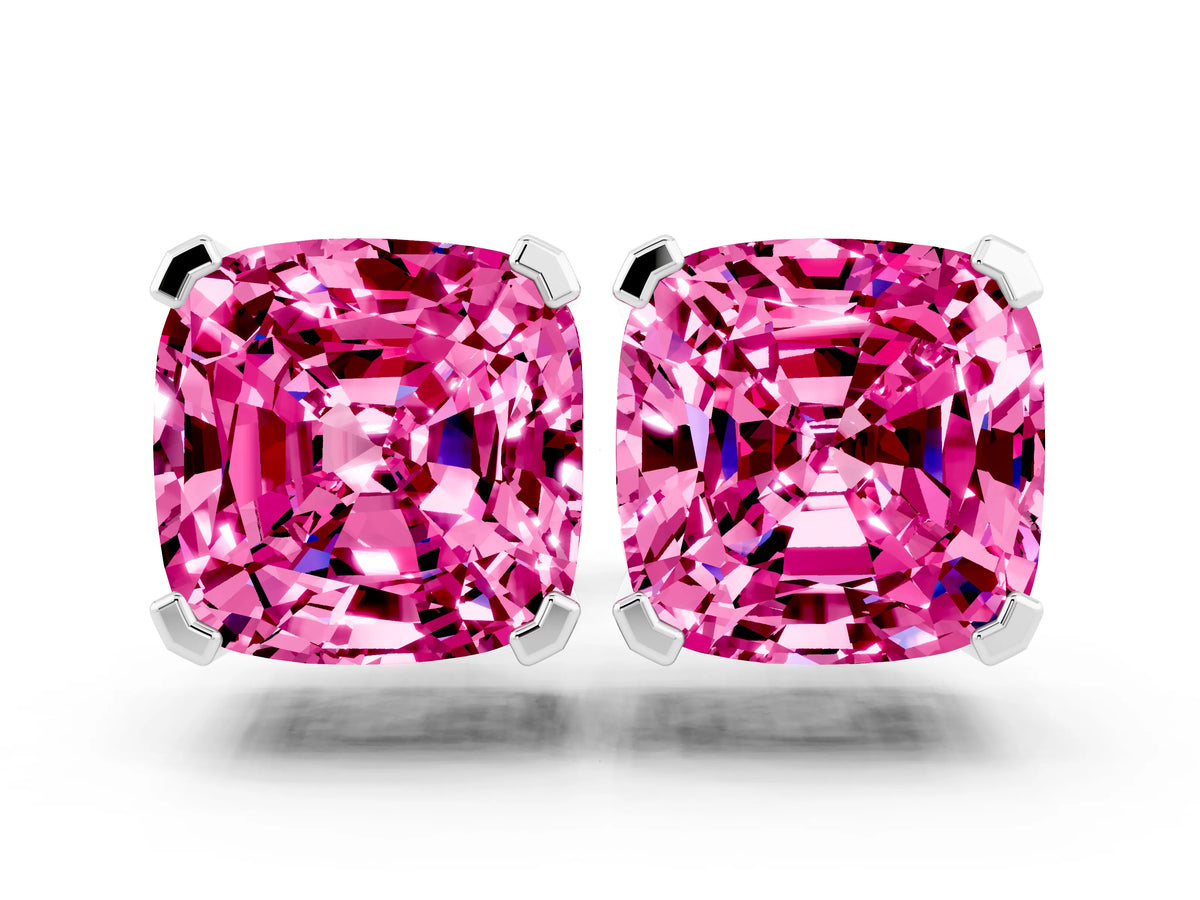 Cushion Cut Pink Sapphire Stud Earrings in White gold with Basket Setting