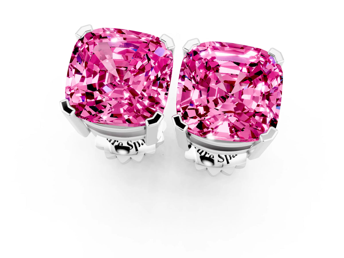 Cushion Cut Pink Sapphire Stud Earrings in White gold with Basket Setting_1