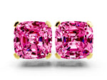 Cushion Cut Pink Sapphire Stud Earrings in Yellow gold with Basket Setting