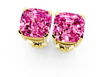 Cushion Cut Pink Sapphire Stud Earrings in Yellow gold with Basket Setting_1