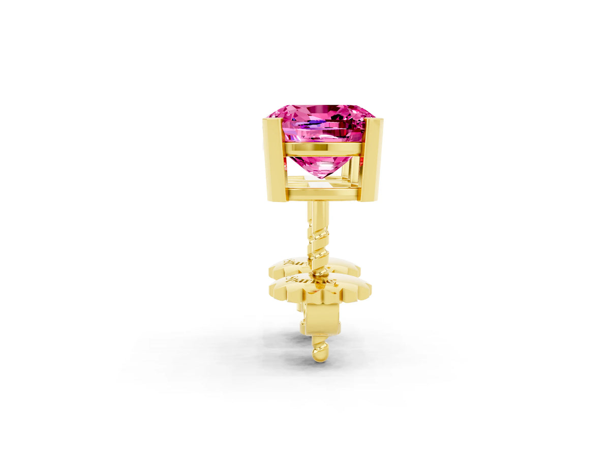Cushion Cut Pink Sapphire Stud Earrings in Yellow gold with Basket Setting_2