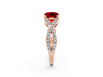 Cushion Cut Ruby Solitaire Ring in Rose gold with Interwoven Pavé Band and Prong Setting_2