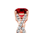 Cushion Cut Ruby Solitaire Ring in Rose gold with Interwoven Pavé Band and Prong Setting_5