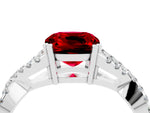 Cushion Cut Ruby Solitaire Ring in Silver with Interwoven Pavé Band and Prong Setting_10