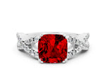 Cushion Cut Ruby Solitaire Ring in Silver with Interwoven Pavé Band and Prong Setting_6