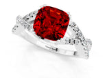 Cushion Cut Ruby Solitaire Ring in Silver with Interwoven Pavé Band and Prong Setting_7