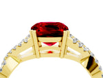 Cushion Cut Ruby Solitaire Ring in Yellow gold with Interwoven Pavé Band and Prong Setting_4