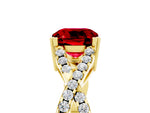 Cushion Cut Ruby Solitaire Ring in Yellow gold with Interwoven Pavé Band and Prong Setting_5