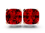 Cushion Cut Ruby Stud Earrings in Rose gold with Basket Setting