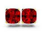 Cushion Cut Ruby Stud Earrings in Yellow gold with Basket Setting