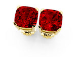 Cushion Cut Ruby Stud Earrings in Yellow gold with Basket Setting_1