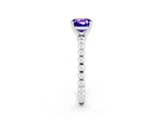 Cushion Cut Tanzanite Solitaire Ring in Platinum with Textured Beaded Band and Prong Setting_2