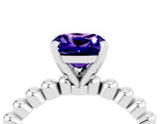 Cushion Cut Tanzanite Solitaire Ring in Platinum with Textured Beaded Band and Prong Setting_4