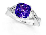 Cushion Cut Tanzanite Solitaire Ring in Silver with Interwoven Pavé Band and Prong Setting_7