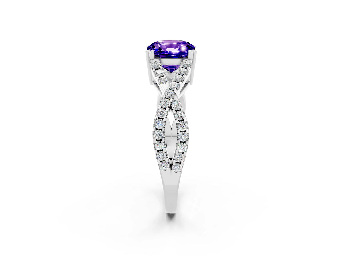 Cushion Cut Tanzanite Solitaire Ring in Silver with Interwoven Pavé Band and Prong Setting_8