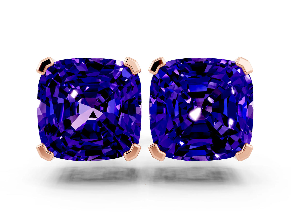 Cushion Cut Tanzanite Stud Earrings in Rose gold with Basket Setting