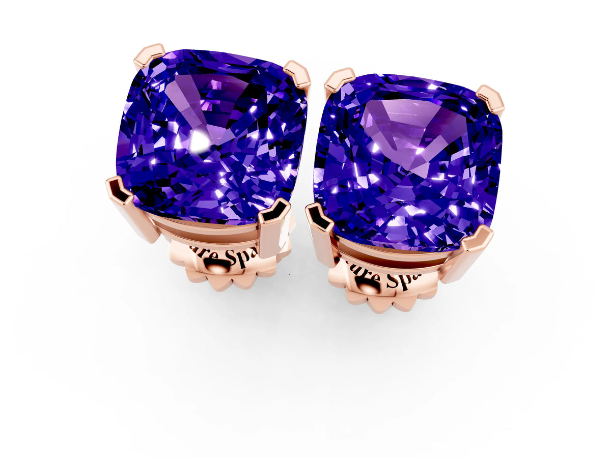 Cushion Cut Tanzanite Stud Earrings in Rose gold with Basket Setting_1