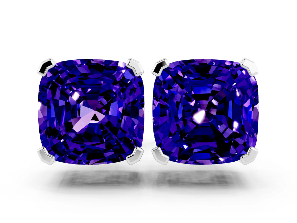 Cushion Cut Tanzanite Stud Earrings in White gold with Basket Setting