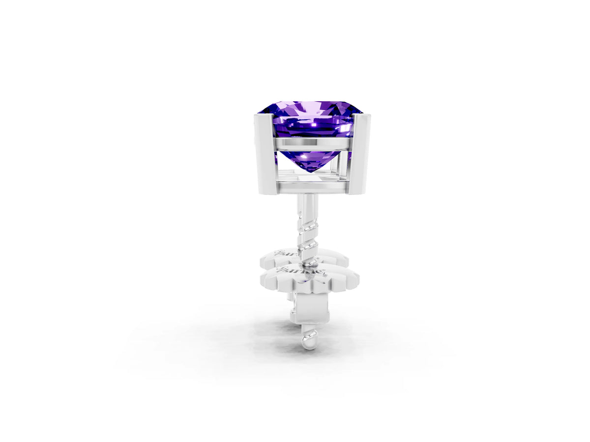 Cushion Cut Tanzanite Stud Earrings in White gold with Basket Setting_2