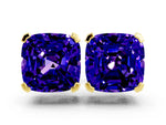 Cushion Cut Tanzanite Stud Earrings in Yellow gold with Basket Setting