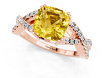 Cushion Cut Yellow Sapphire Solitaire Ring in Rose gold with Interwoven Pavé Band and Prong Setting_1