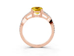 Cushion Cut Yellow Sapphire Solitaire Ring in Rose gold with Interwoven Pavé Band and Prong Setting_3