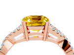 Cushion Cut Yellow Sapphire Solitaire Ring in Rose gold with Interwoven Pavé Band and Prong Setting_4