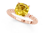 Cushion Cut Yellow Sapphire Solitaire Ring in Rose gold with Textured Beaded Band and Prong Setting_1