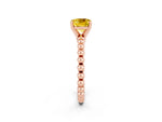 Cushion Cut Yellow Sapphire Solitaire Ring in Rose gold with Textured Beaded Band and Prong Setting_2