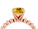 Cushion Cut Yellow Sapphire Solitaire Ring in Rose gold with Textured Beaded Band and Prong Setting_4