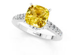 Cushion Cut Yellow Sapphire Solitaire Ring in White gold with Crossover Gallery and Round Pavé Band_1