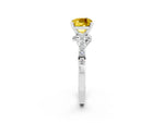 Cushion Cut Yellow Sapphire Solitaire Ring in White gold with Crossover Gallery and Round Pavé Band_2