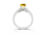 Cushion Cut Yellow Sapphire Solitaire Ring in White gold with Crossover Gallery and Round Pavé Band_3