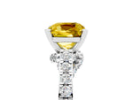 Cushion Cut Yellow Sapphire Solitaire Ring in White gold with Crossover Gallery and Round Pavé Band_5