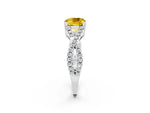 Cushion Cut Yellow Sapphire Solitaire Ring in White gold with Interwoven Pavé Band and Prong Setting_2