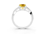 Cushion Cut Yellow Sapphire Solitaire Ring in White gold with Interwoven Pavé Band and Prong Setting_3