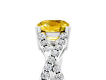 Cushion Cut Yellow Sapphire Solitaire Ring in White gold with Interwoven Pavé Band and Prong Setting_5