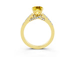 Cushion Cut Yellow Sapphire Solitaire Ring in Yellow gold with Crossover Gallery and Round Pavé Band_3