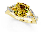 Cushion Cut Yellow Sapphire Solitaire Ring in Yellow gold with Interwoven Pavé Band and Prong Setting_1