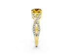 Cushion Cut Yellow Sapphire Solitaire Ring in Yellow gold with Interwoven Pavé Band and Prong Setting_2