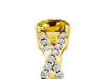 Cushion Cut Yellow Sapphire Solitaire Ring in Yellow gold with Interwoven Pavé Band and Prong Setting_5