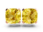 Cushion Cut Yellow Sapphire Stud Earrings in Rose gold with Basket Setting