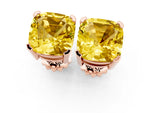 Cushion Cut Yellow Sapphire Stud Earrings in Rose gold with Basket Setting_1