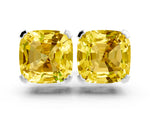 Cushion Cut Yellow Sapphire Stud Earrings in White gold with Basket Setting