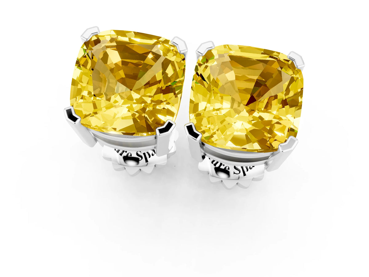 Cushion Cut Yellow Sapphire Stud Earrings in White gold with Basket Setting_1