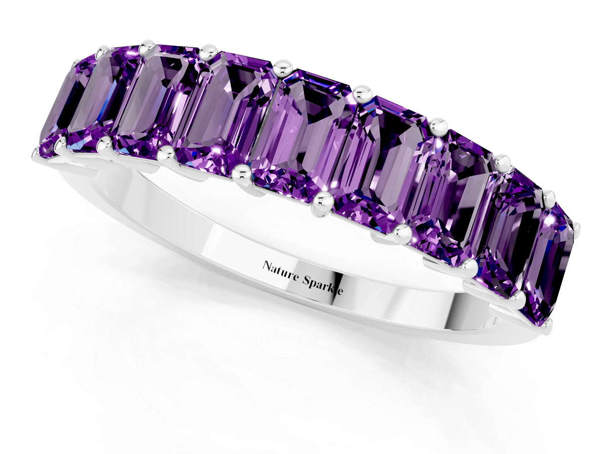 Emerald Cut Amethyst Eternity Band in Platinum with Prong Setting_1