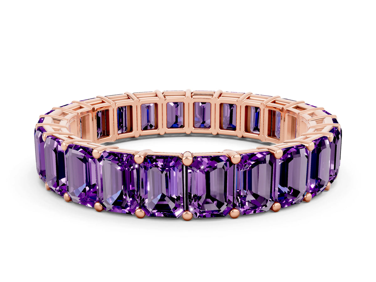 Emerald Cut Amethyst Eternity Band in Rose gold with Aligned Shared Prong Setting