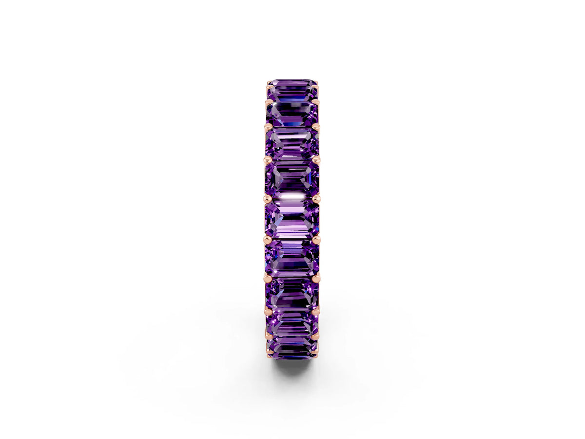 Emerald Cut Amethyst Eternity Band in Rose gold with Aligned Shared Prong Setting_2